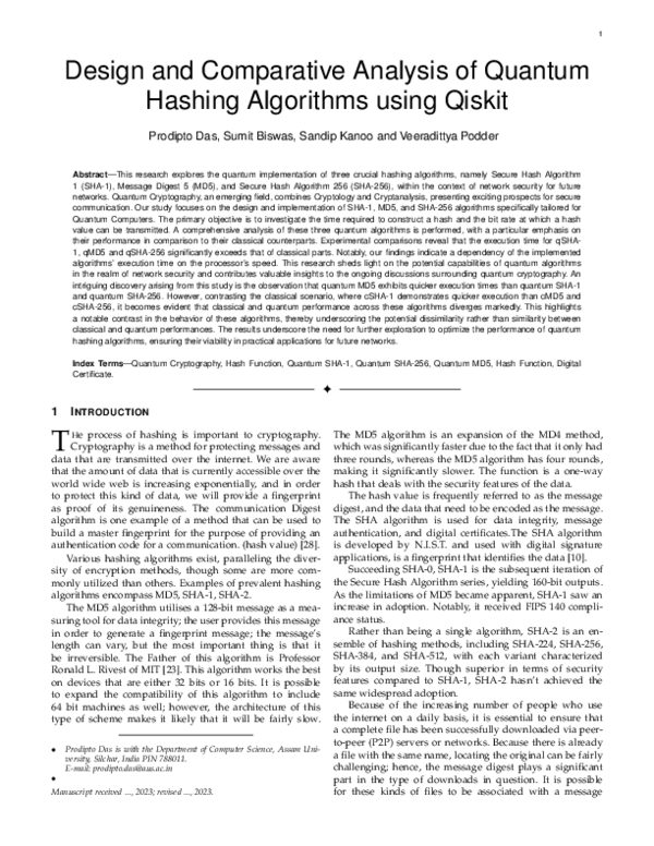 (PDF) Design and Comparative Analysis of Quantum Hashing Algorithms ...