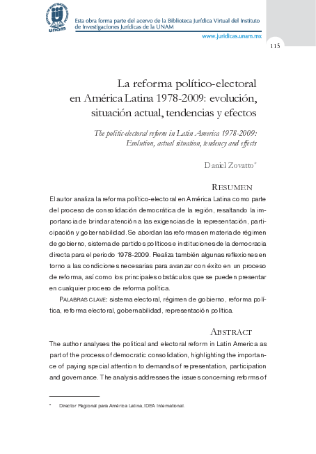 (PDF) La reforma político-electoral en América Latina 1978-2009 ...