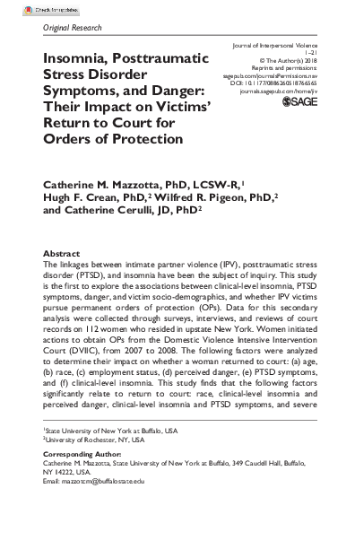 (PDF) Insomnia, Posttraumatic Stress Disorder Symptoms, and Danger ...