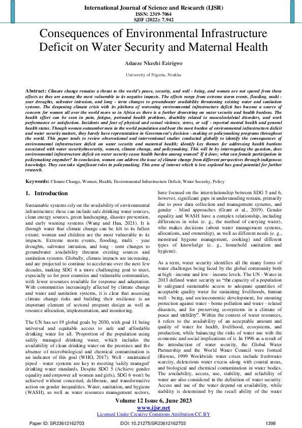 (PDF) Consequences of Environmental Infrastructure Deficit on Water ...