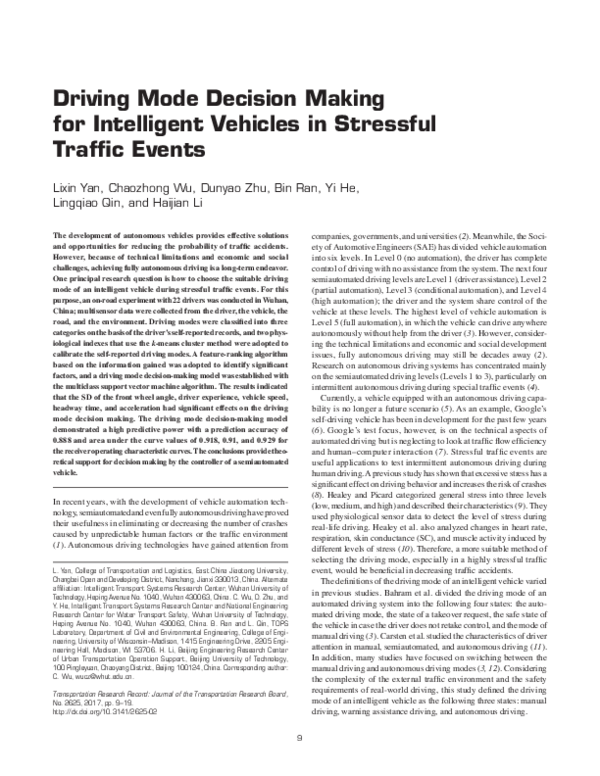 (PDF) Driving Mode Decision Making for Intelligent Vehicles in ...