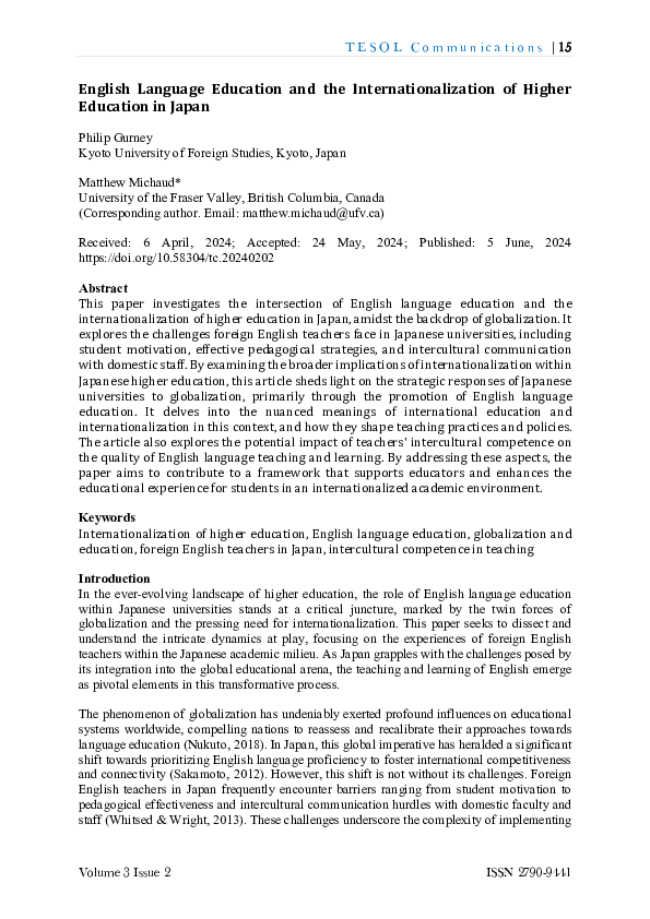 (PDF) English Language Education and the Internationalization of Higher ...
