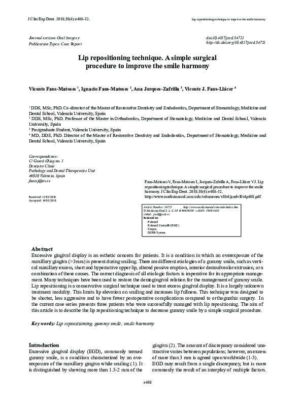 (PDF) Lip repositioning technique. A simple surgical procedure to ...