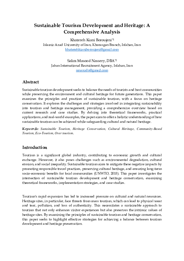 (PDF) Sustainable Tourism Development and Heritage: A Comprehensive ...