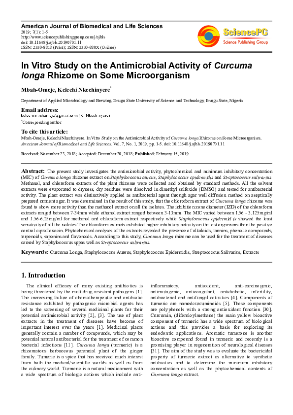 (PDF) In Vitro Study on the Antimicrobial Activity of Curcuma Longa ...