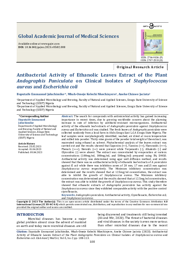 (PDF) Antibacterial Activity of Ethanolic Leaves Extract of the Plant ...