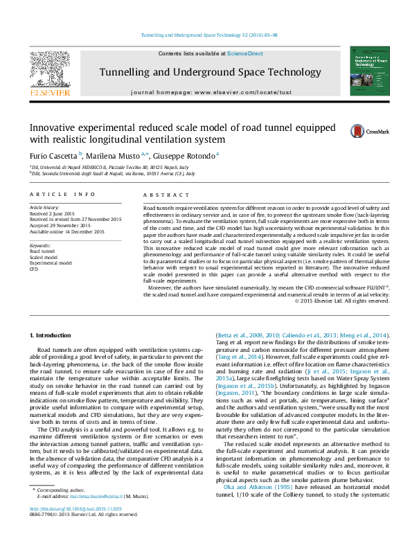 (PDF) Innovative experimental reduced scale model of road tunnel ...