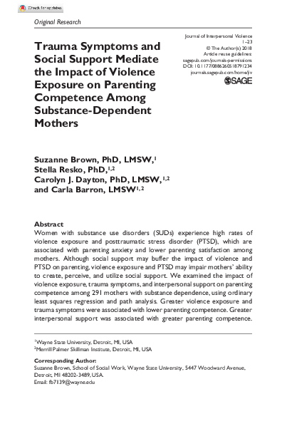 (PDF) Trauma Symptoms and Social Support Mediate the Impact of Violence ...