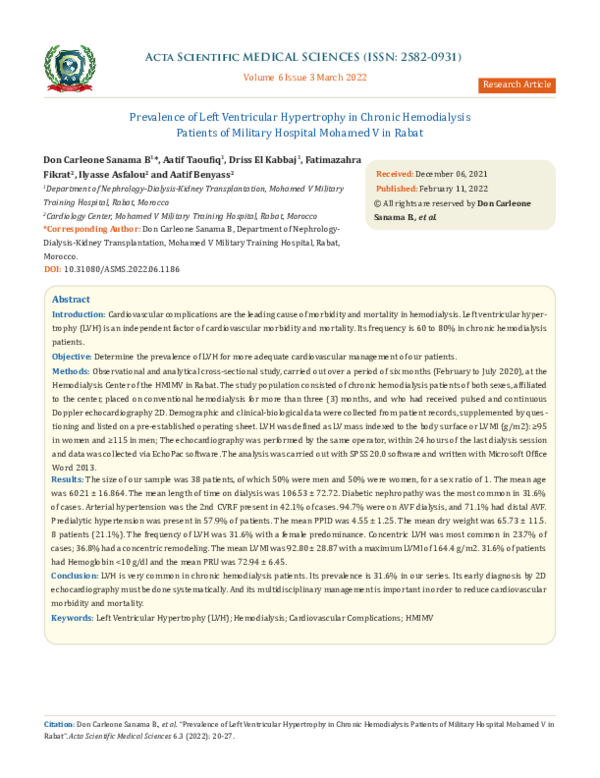 (PDF) Prevalence of Left Ventricular Hypertrophy in Chronic ...