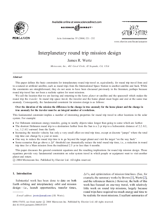 (PDF) Interplanetary round trip mission design