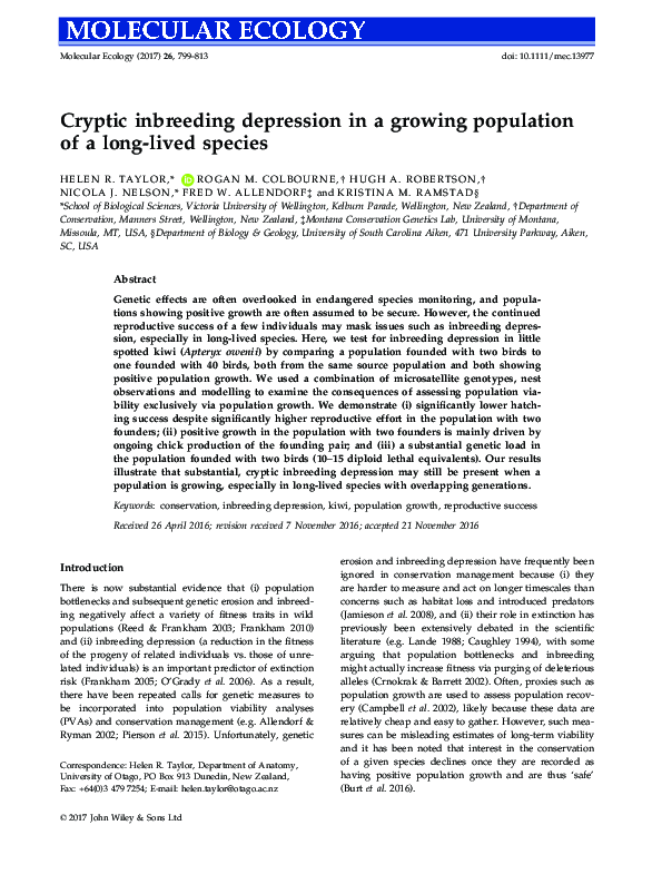 (PDF) Cryptic inbreeding depression in a growing population of a long ...