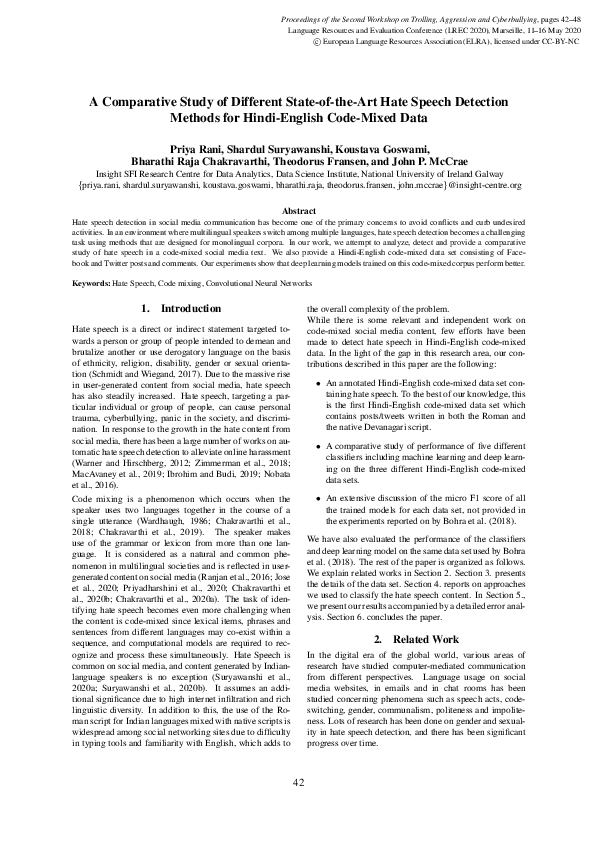 (PDF) A Comparative Study of Different State-of-the-Art Hate Speech ...