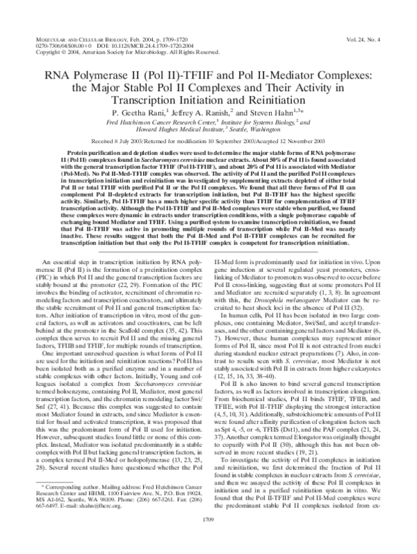 (PDF) RNA Polymerase II (Pol II)-TFIIF and Pol II-Mediator Complexes ...