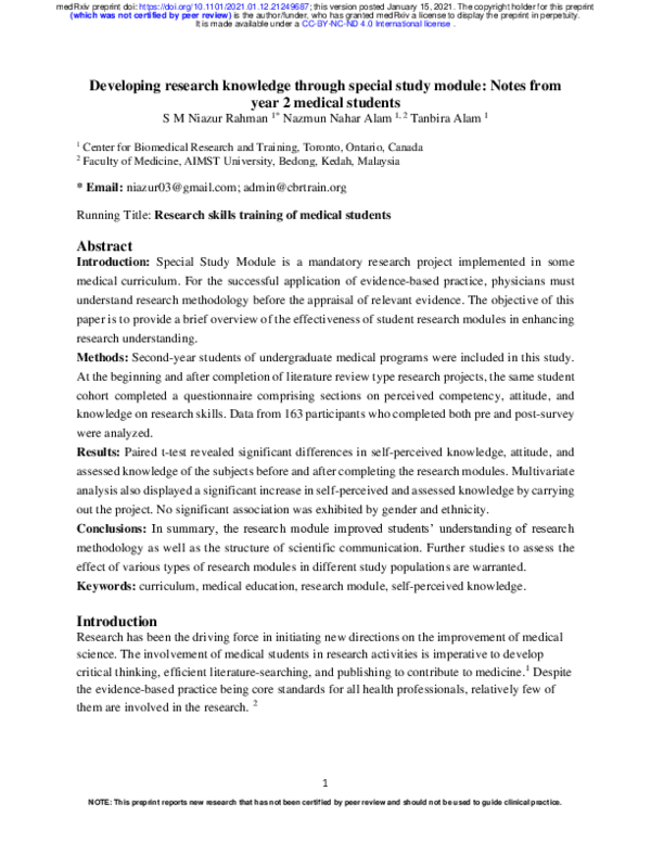 (PDF) Developing research knowledge through special study module: Notes ...
