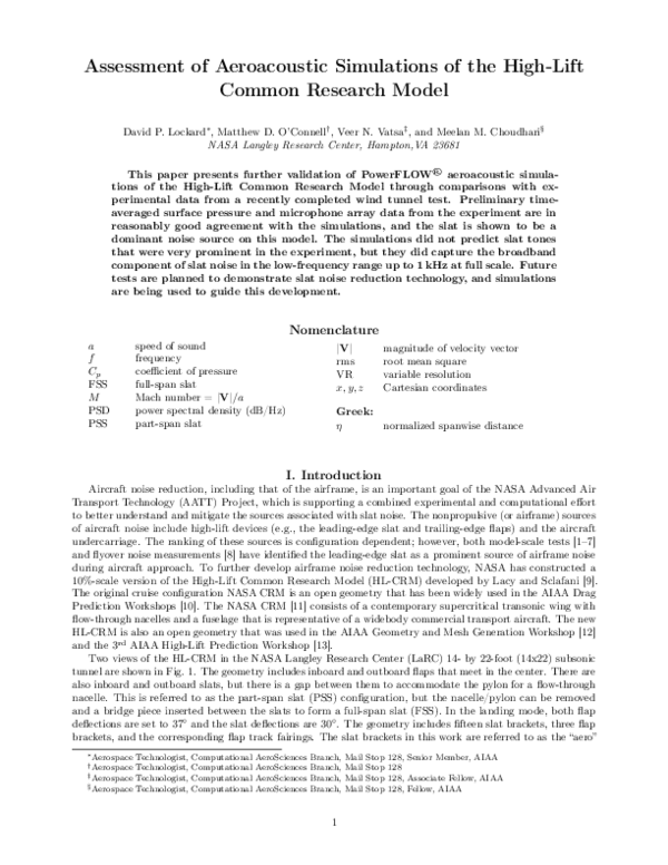 (PDF) Assessment of Aeroacoustic Simulations of the High-Lift Common ...