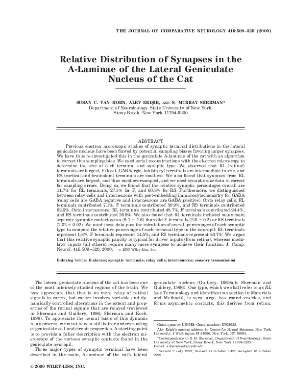 (PDF) Relative distribution of synapses in the A-laminae of the lateral ...