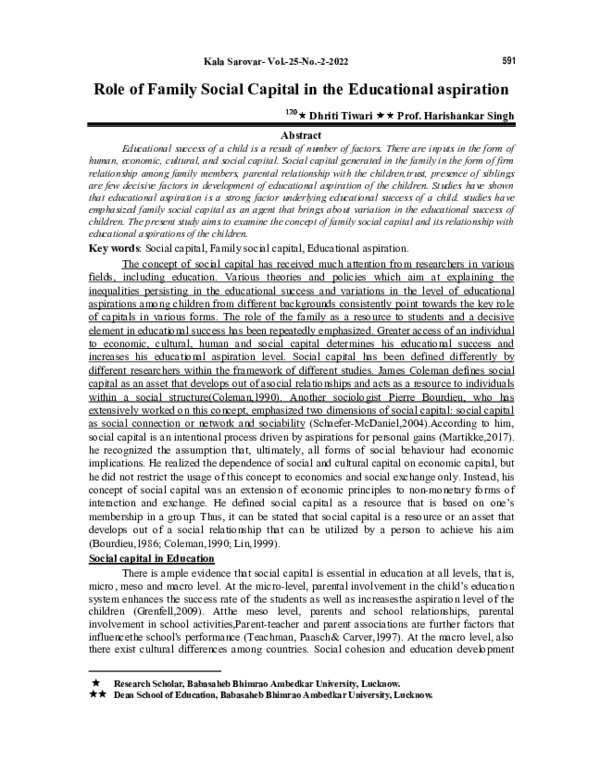 (PDF) Role of Family Social Capital in the Educational aspiration