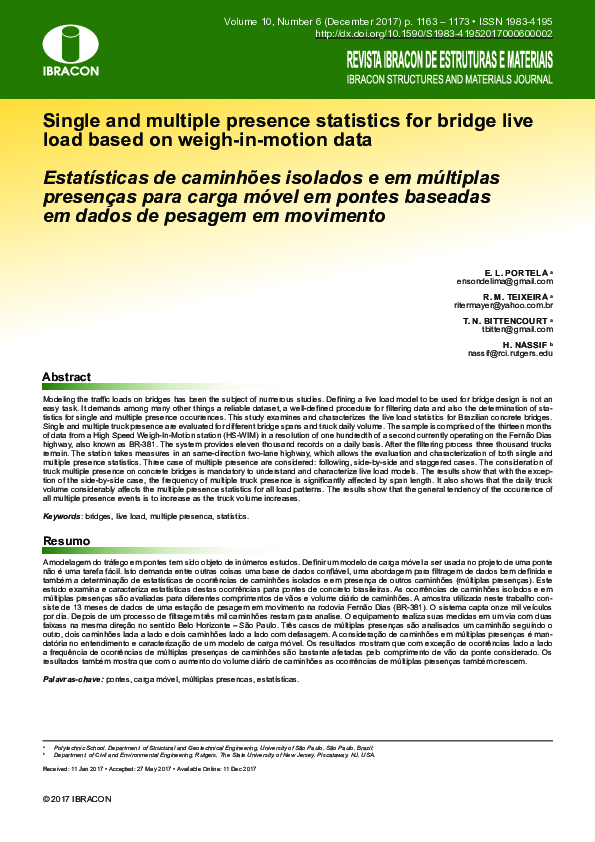 (PDF) Single and multiple presence statistics for bridge live load ...