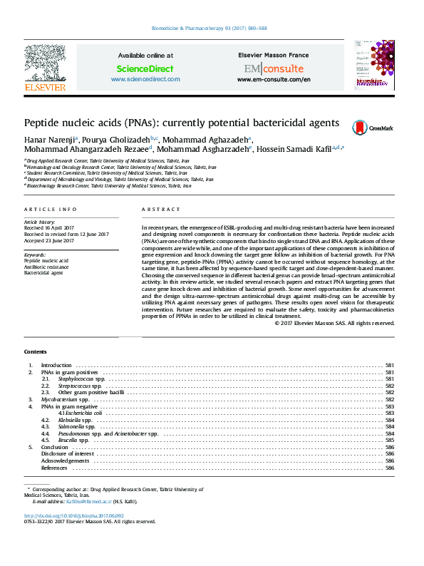(PDF) Peptide nucleic acids (PNAs): currently potential bactericidal agents