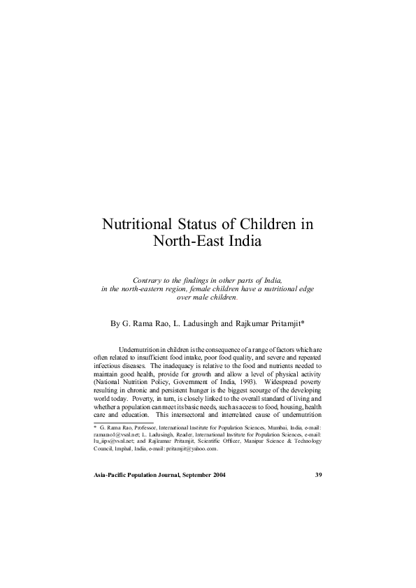 (PDF) Nutritional status of children in north-east India