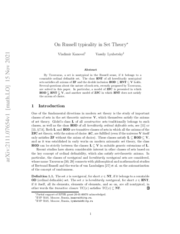 (PDF) On Russell typicality in set theory