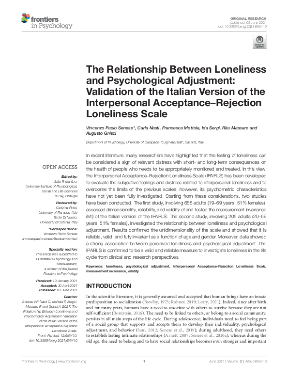 (PDF) The Relationship Between Loneliness and Psychological Adjustment ...