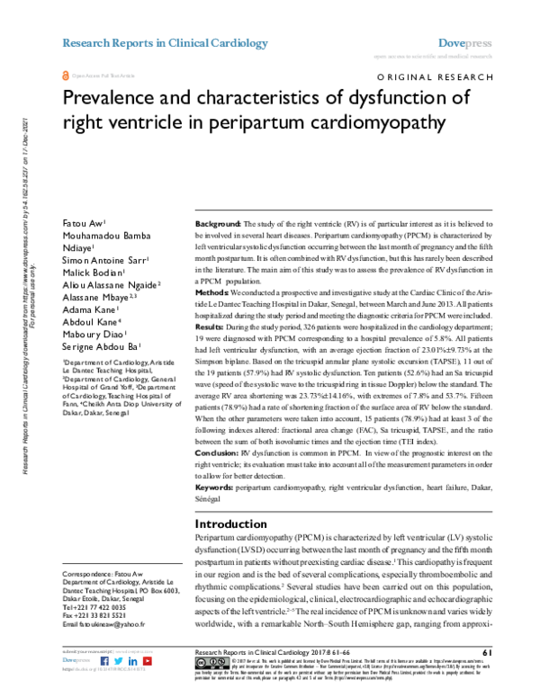 (PDF) Prevalence and characteristics of dysfunction of right ventricle ...