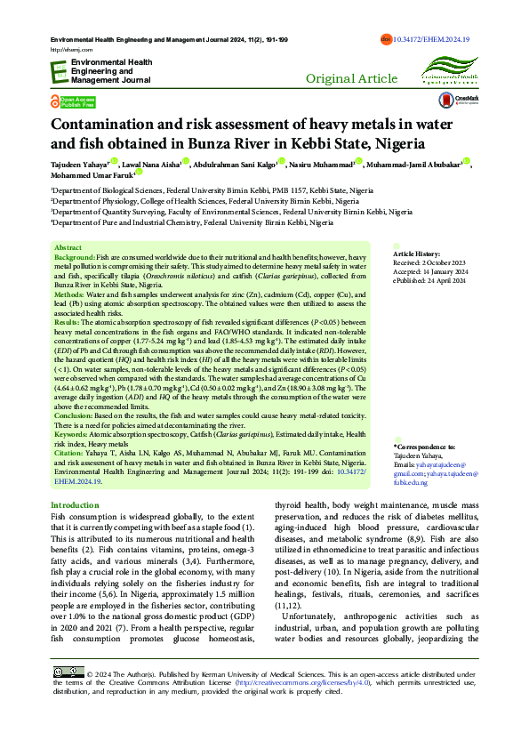 (PDF) Contamination and risk assessment of heavy metals in water and ...
