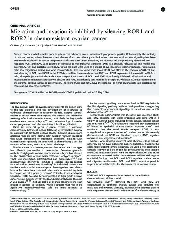 (PDF) Migration and invasion is inhibited by silencing ROR1 and ROR2 in ...