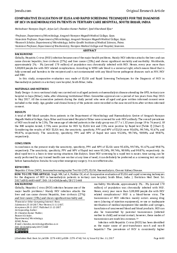 (PDF) Comparative Evaluation of Elisa and Rapid Screening Techniques ...