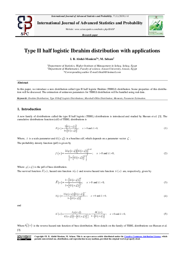 (PDF) Type II half logistic Ibrahim distribution with applications