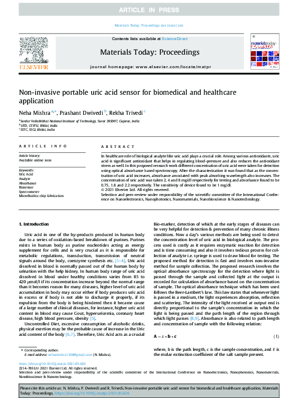 (PDF) Non-invasive portable uric acid sensor for biomedical and ...