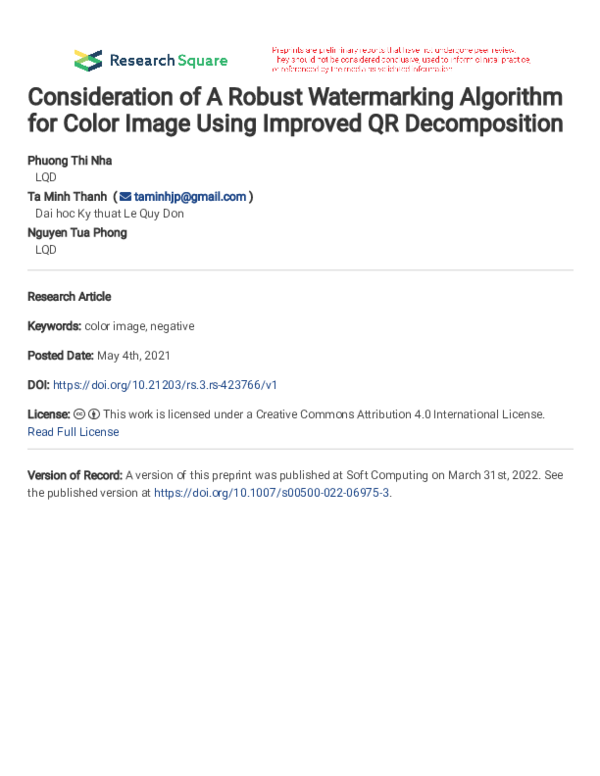 (PDF) Consideration of a robust watermarking algorithm for color image ...