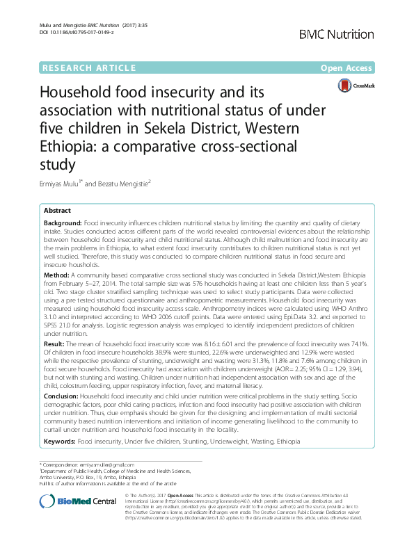 (PDF) Household food insecurity and its association with nutritional ...