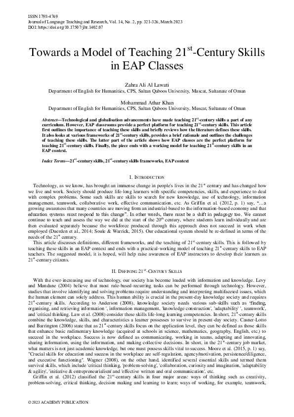 (PDF) Towards a Model of Teaching 21st-Century Skills in EAP Classes