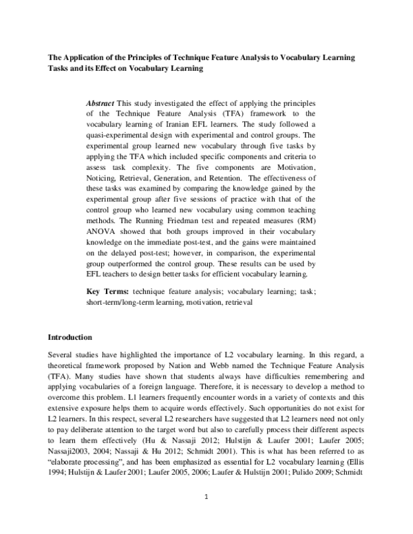 (PDF) The Application of the Principles of Technique Feature Analysis ...