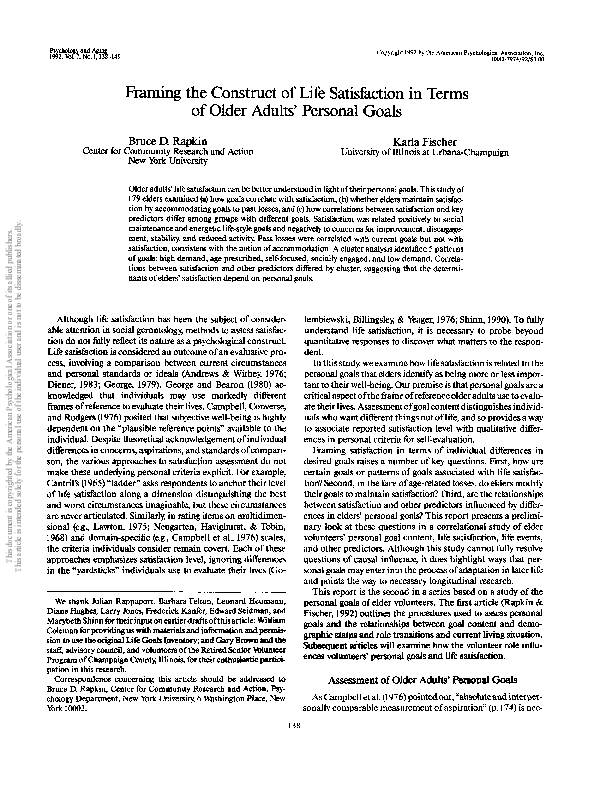 (PDF) Framing the construct of life satisfaction in terms of older ...