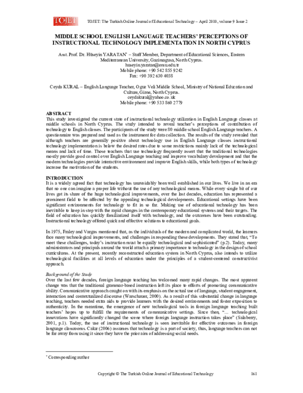 (PDF) Middle School English Language Teachers' Perceptions of ...