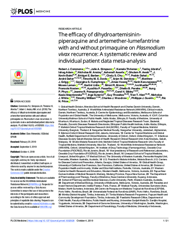 (PDF) The efficacy of dihydroartemisinin-piperaquine and artemether ...