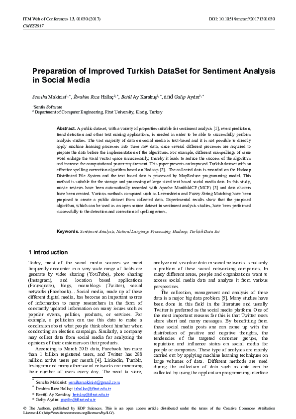 (PDF) Preparation of Improved Turkish DataSet for Sentiment Analysis in ...