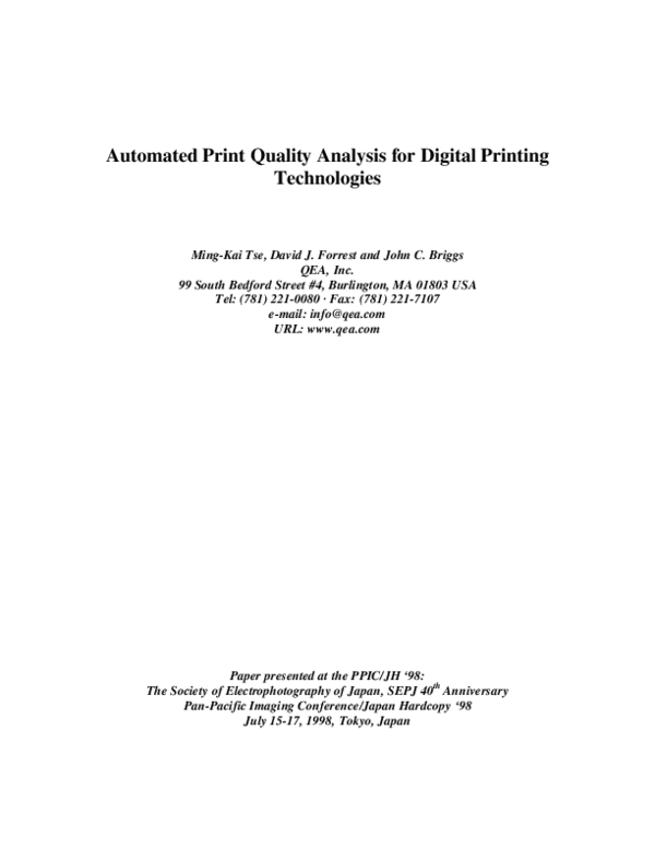 (PDF) Automated Print Quality Analysis for Digital Printing Technologies