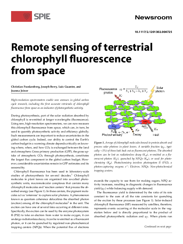 (PDF) Remote sensing of terrestrial chlorophyll fluorescence from space
