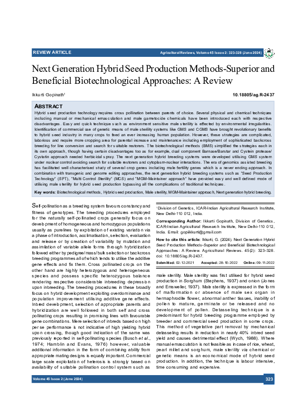 (PDF) Next Generation Hybrid Seed Production Methods-Superior and ...