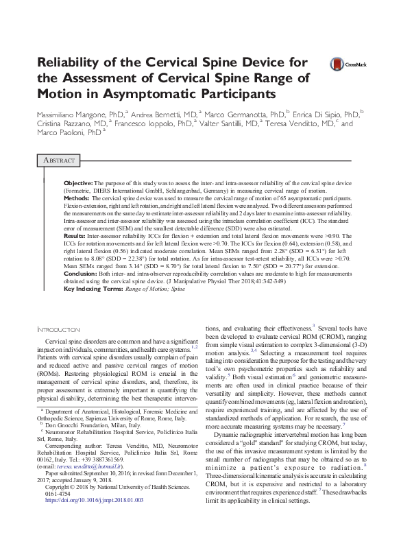 (PDF) Reliability of the Cervical Spine Device for the Assessment of ...