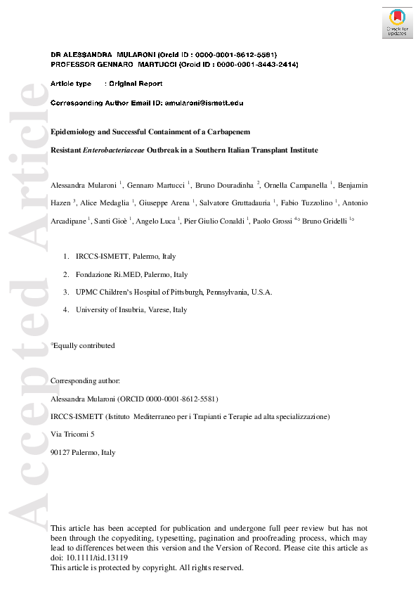 (PDF) Epidemiology and successful containment of a carbapenem‐resistant ...