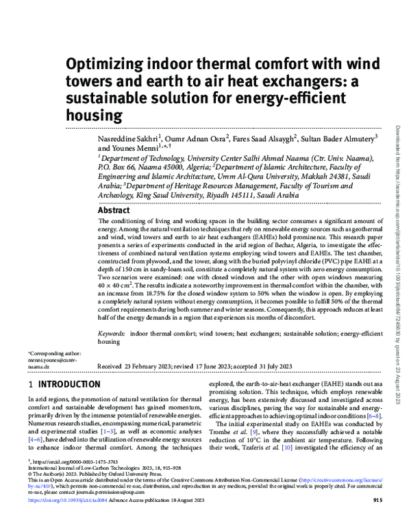 (PDF) Optimizing indoor thermal comfort with wind towers and earth to ...