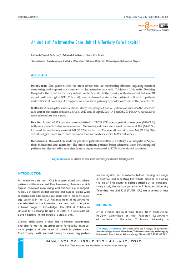 (PDF) An Audit of An Intensive Care Unit of A Tertiary Care Hospital