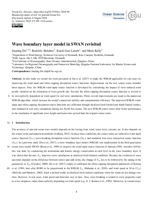 (PDF) Wave boundary layer model in SWAN revisited