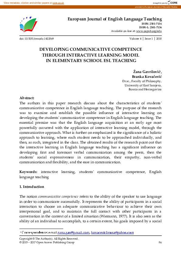 (PDF) Developing Communicative Competence Through Interactive Learning ...