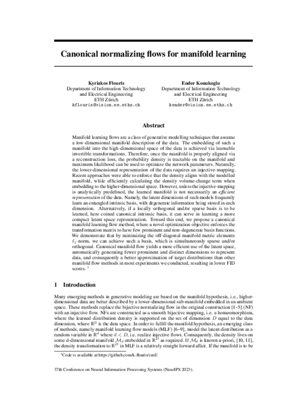 (PDF) Canonical normalizing flows for manifold learning